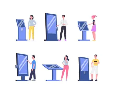 People using digital sensor self service panel-set of vector isolated 스톡 일러스트