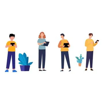 People Using Digital Tablets Flat Vector Illustration イラスト素材