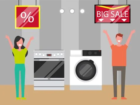 People Using Discounts at Electronics at Store Stock Illustration