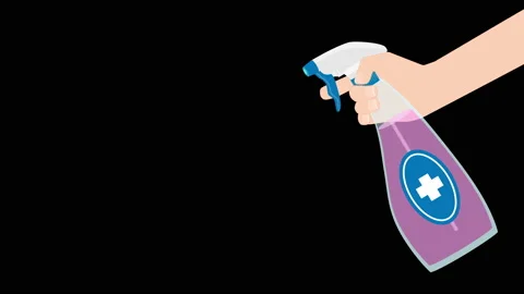 People Using a Disinfectant Spray Bottle Cartoon Stock Footage