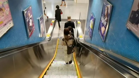 People using elevator in the MTR subway tunnel, Hong Kong, which is Stock Footage 157535976