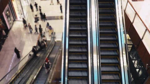 People Using Escalator. Top View Stock Footage 129874622