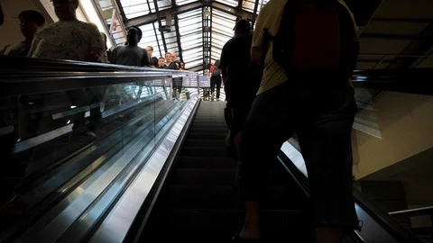 People using escalators at surface metro S-bahn station in berlin Stock-Footage 116240013