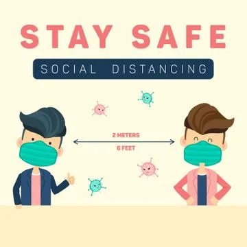 People using face mask and social distancing for covid19 Stock Illustration