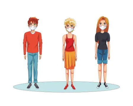 People using face masks characters Stock Illustration