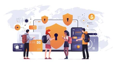 People using financial security money protection application reliability Stock Illustration