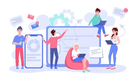 People using gadget for communication, mail exchange Stock Illustration
