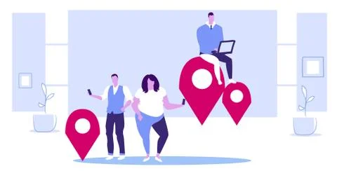 People using gadgets online navigation app concept men women near location Illustrazione stock