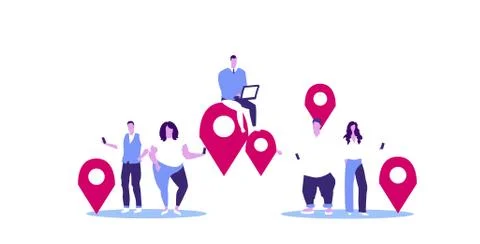 People using gadgets online navigation app concept men women near location Illustrazione stock
