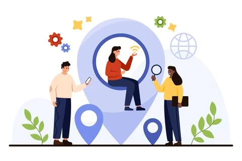 People Using Geotag Navigation Technology Concept 스톡 일러스트