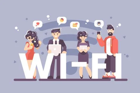 People using internet on modern gadgets poster Stock Illustration