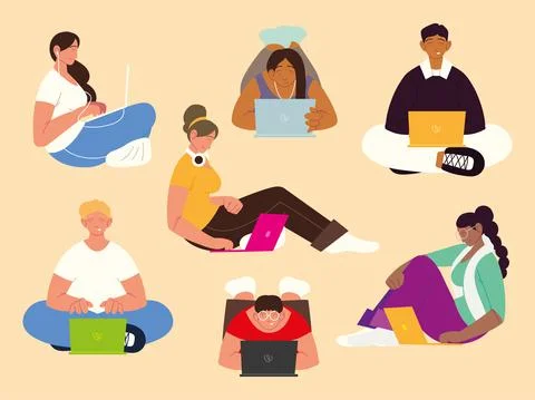 People using laptop イラスト素材