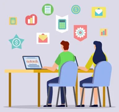 People Using Laptop for Online Learning Vector Illustrazione stock