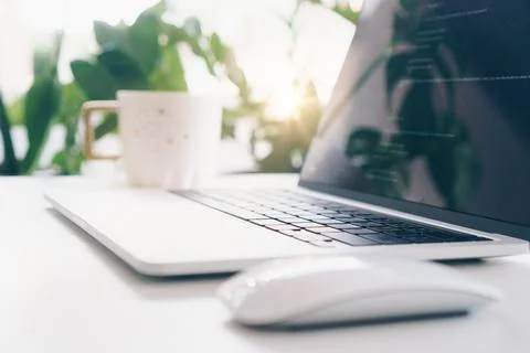 People using laptop to work study on work desk. Business, financial, trade st Stock Photos