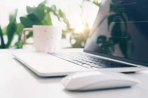 People using laptop to work study on work desk. Business, financial, trade .. Stock Photos