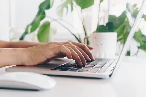 People using laptop to work study on work desk. Business, financial, trade .. Stock Photos