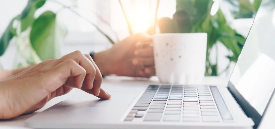 People using laptop to work study on work desk. Business, financial, trade .. Stock Photos