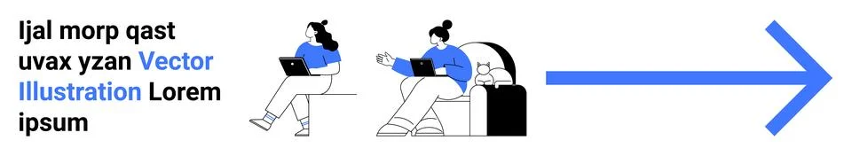 People using laptops, sitting and working in a cozy environment with coffee,  Stock Illustration