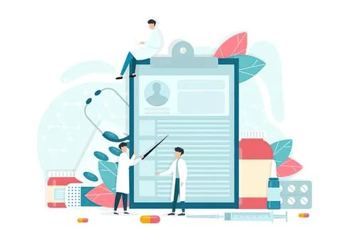 People using large digital health app on tablet Stock-Illustration