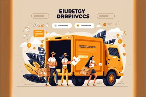 People using  mobile application, logistics and express delivery service, M.. Stock Illustration