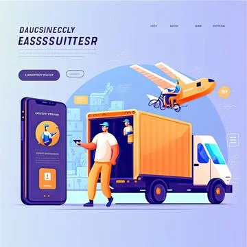 People using  mobile application, logistics and express delivery service Stock Illustration