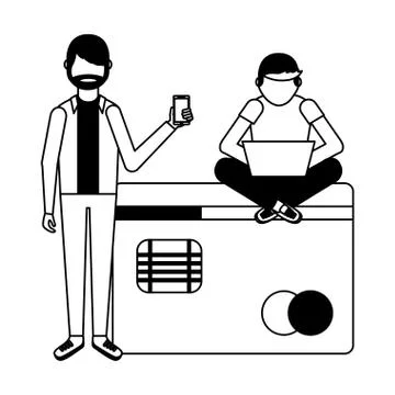 People using mobile Stock Illustration