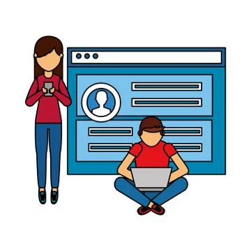 People using mobile Illustrazione stock