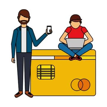 People using mobile Stock Illustration