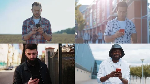 People Using the Mobile Phone. Multiscreen on People Using Smartphone in Stock Footage 125215823