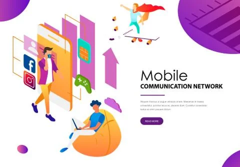 People using modern technologies of mobile communication network Illustrazione stock