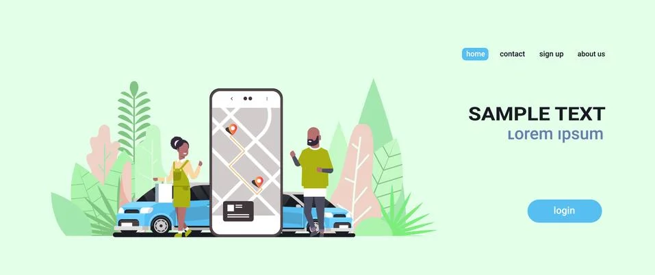 People using online mobile app ordering taxi car sharing mobile application 스톡 일러스트