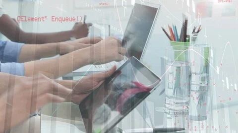 People using a pen and paper, laptop, and tablet Video stock 107707873