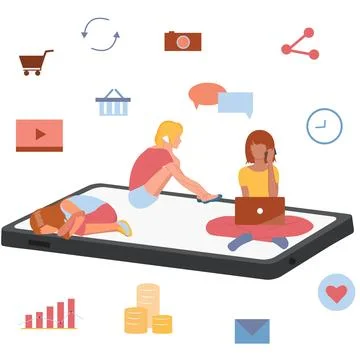 People using the phone. Information on the Internet.Vector. Stock Illustration