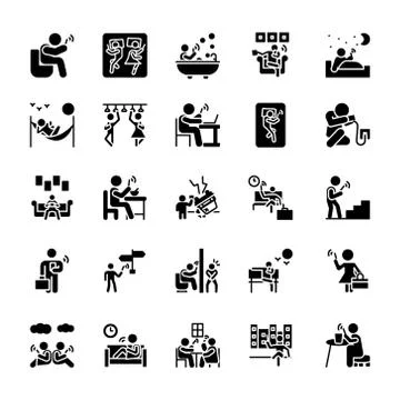 People Using Phone Solid Icons Pack Stock Illustration