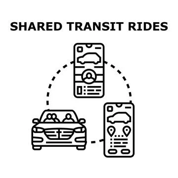 People using shared transit rides application service 스톡 일러스트