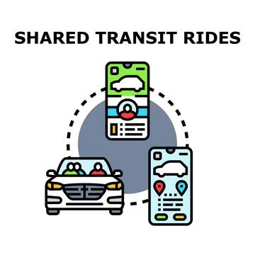 People using shared transit rides application service Illustrazione stock