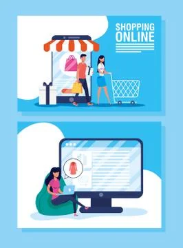 People using shopping online tech Stock Illustration