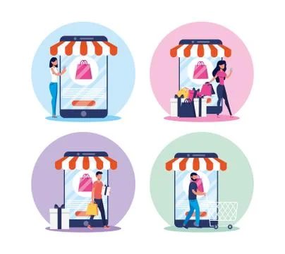 People using shopping online tech Illustrazione stock