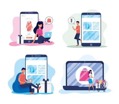 People using shopping online tech 스톡 일러스트