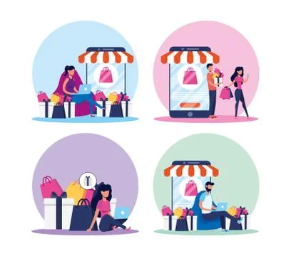 People using shopping online tech イラスト素材