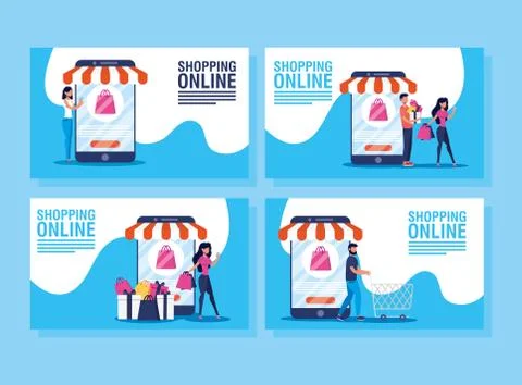People using shopping online tech Stock Illustration