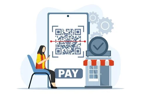 People using smartphone and scanning QR code for payment and everything Stock Illustration