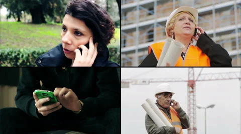 People using smartphone outdoor: 4k mobile phones composition Stock Footage 40300516
