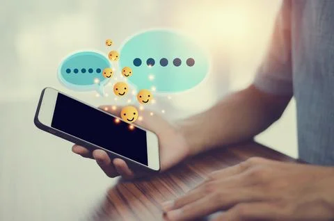 People using smartphone send message on social media Stock Photos