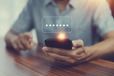 People using smartphone send message on social media Stock Photos