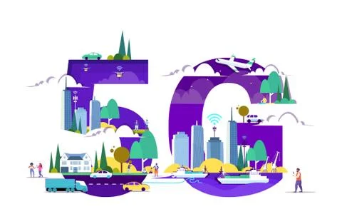 People using smartphones 5G online wireless system connection truck cars frei Stock Illustration
