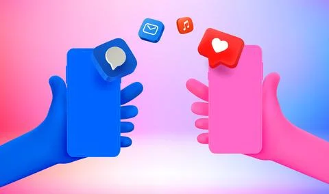 People using smartphones for file sharing. 3d vector illustration with hologr Stock Illustration