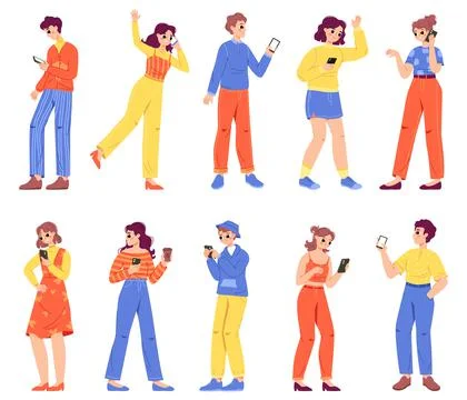 People using smartphones. Teens looking in smartphone, young adult businessmen Illustrazione stock