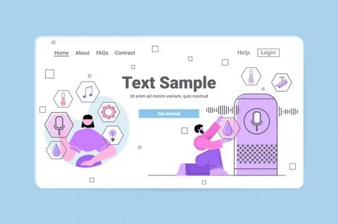 People using smartspeaker recognizes voice commands and controlling smart home 스톡 일러스트