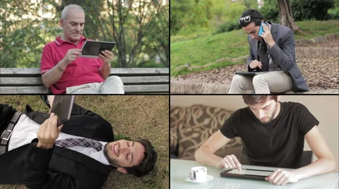 People using tablet: 4k composite Stock Footage 40300495